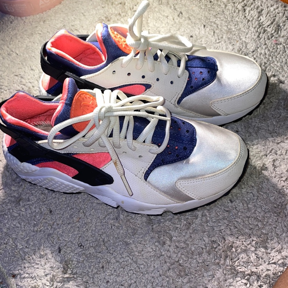 Nike Womens Air Huarache Run Hot Lava Pink White Blue Casual Sneakers size 7
